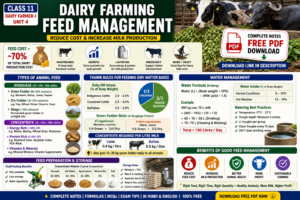 Dairy Farming Feed Management Class 11 chart feeding rules water management TDN formula concentrate roughage infographic free PDF notes
